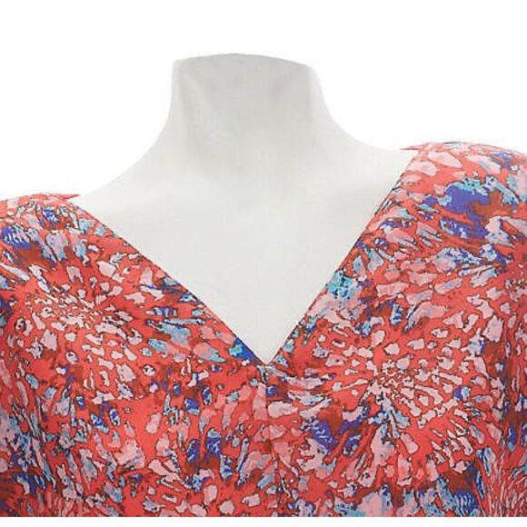 Dennis Basso Womens Size 3X Floral Print Kimono Sleeve V Neck Top Coral NWT - Picture 3 of 3